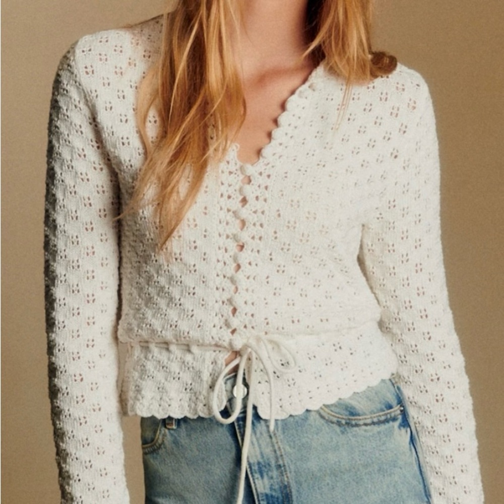 Sezane White Crochet Blouse